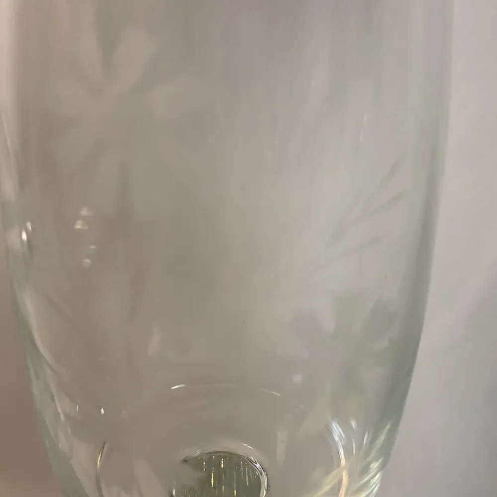 Set 3 Glass Stemware 6 Ounces White Flower Etching Vintage Bar Cocktail Dining